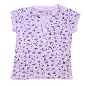 FADED GLORY Pink Short Sleeve Tee with Floral Pattern